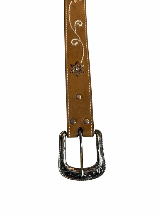 NOCONA WOMEN\'S FLORAL RHINESTONE EMBROIDERED WESTERN BELT SZ L BROWN main image 6